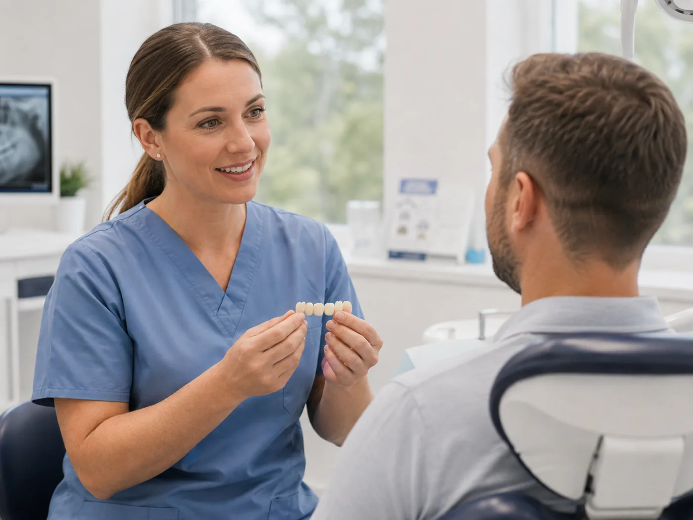 Dental bridges options being explained after a dental check